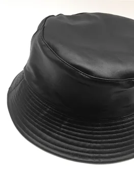 Kadın Erkek Katı Mat Siyah PU Kova Şapka Unisex Geri Dönüşümlü Faux Deri ve Pamuk Balıkçı Şapka Yumuşak Handfeel Güneş Şapka Önlemek