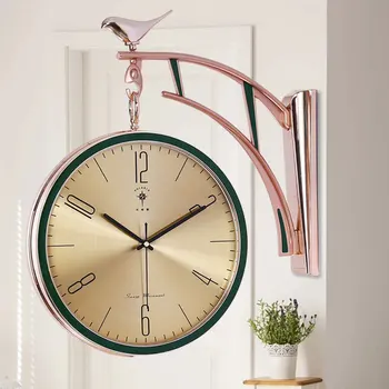 20 inç Çift taraflı duvar saati oturma odası dilsiz dekoratif saat ışık lüks kişilik duvara monte kuvars saat