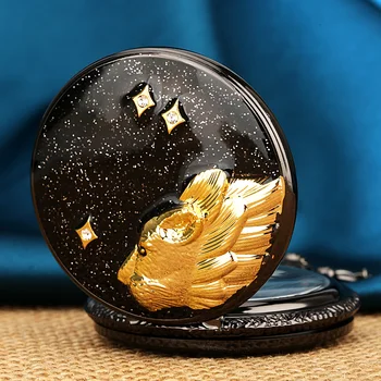 Siyah Yıldızlı Gökyüzü Altın Leopar Tasarım Kuvars cep saati Vintage Zarif Kolye Zincir Kolye Saat Arap Rakamları Dial 5
