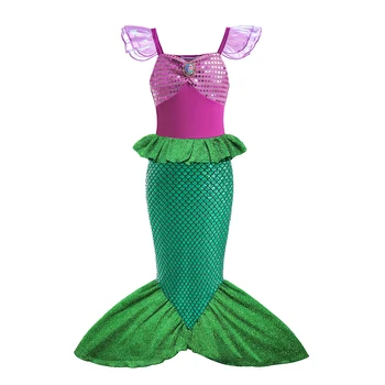 Disney Küçük Denizkızı Ariel Prenses Elbise Kızlar İçin Kısa Kollu Tül Cosplay Kostüm Çocuk Karnaval Doğum Günü parti giysileri