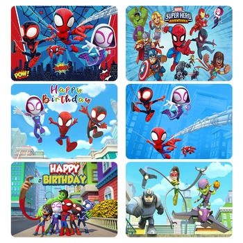 Özelleştirilmiş Marvel Örümcek Adam Vinil Zemin Çocuklar Doğum Günü Partisi Süslemeleri Fotoğraf Stüdyosu Afiş Arka Plan Malzemeleri