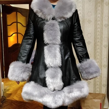 Sıcak Satış Kış kadın Faux Kürk Yüksek Kaliteli Sahte Koyun Derisi Palto Sıcak Tutmak Kürk Tilki Yaka İnce Kadın Kürk Artı Boyutu