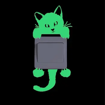 Karikatür aydınlık hayvan elektrik düğmesi çıkartması karanlık duvar çıkartmaları çocuk odası ev dekor için kedi peri ay yıldız çıkartmaları 1