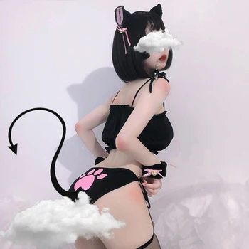 Yeni Seksi İç Çamaşırı Kedi Cosplay Günaha Sarılmış Göğüs Aşk İç Çamaşırı Sahne Üniforma Üç parçalı Kadın Kawaii Seksi İç Çamaşırı