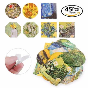 45 adet / paket Sevimli Van Gogh Yağlıboya Mini Kağıt Etiket Dekorasyon Dıy Albümü Günlüğü Scrapbooking etiket etiket Kawaii Kırtasiye