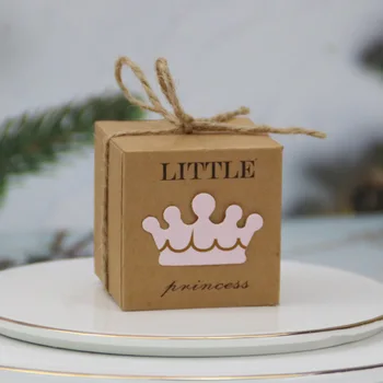 10 adet Sevimli Prenses Prens Kraft Kağıt şeker kutusu Bebek Duş Misafirler için Hediyeler Bebek Duş Erkek Kız 1st doğum günü hediyesi Kutusu Parti