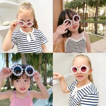 Trend Papatya Çiçek Güneş Gözlüğü Moda Oval çocuk güneş gözlüğü Kız Bebek Shades Gözlük UV400 Açık Sunproof Gözlük