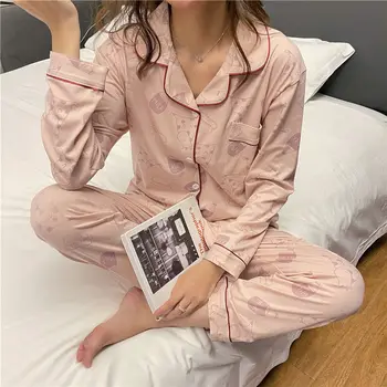 Kadınlar Çiçek Pijama Setleri Uzun Kollu Üstleri Ayak Bileği Uzunlukta Pantolon Rahat Tatlı Pijama Gençler Güzel Kadın Salonu Gevşek Moda 1