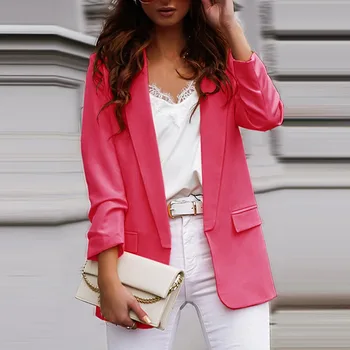 2023 Yeni Kadın Zarif Gevşek Blazer Ceketler Ofis Bayanlar Blazers İş Giysisi Moda Uzun Kollu Ceket Dış Giyim 0