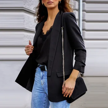 2023 Yeni Kadın Zarif Gevşek Blazer Ceketler Ofis Bayanlar Blazers İş Giysisi Moda Uzun Kollu Ceket Dış Giyim 4