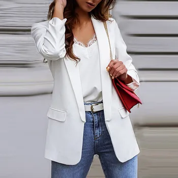 2023 Yeni Kadın Zarif Gevşek Blazer Ceketler Ofis Bayanlar Blazers İş Giysisi Moda Uzun Kollu Ceket Dış Giyim 5