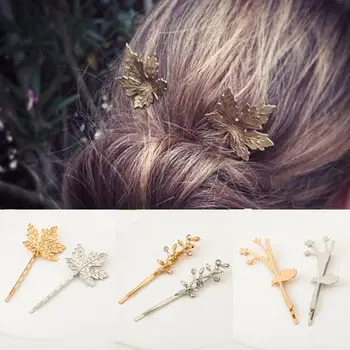 Yeni Moda Hairrwear Yaprak saç tokası Güzel Akçaağaç Yaprağı Klip Kadın ve Kız Kristal Saç Takı Aksesuarları 12 adet / grup