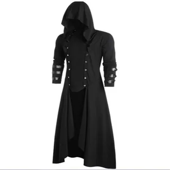 Gotik erkek Siper Retro Buhar Erkekler Ceket Rüzgar Pelerin Ceket Siyah Erkek Giyim Kap Hırka Uzun Kollu Ceket Erkekler 2