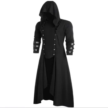 Gotik erkek Siper Retro Buhar Erkekler Ceket Rüzgar Pelerin Ceket Siyah Erkek Giyim Kap Hırka Uzun Kollu Ceket Erkekler 4