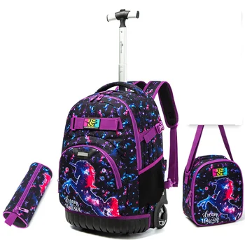 Tekerlekli okul çantası seyahat arabası çantası çocuklar için haddeleme okul sırt çantası arabası sırt çantası çocuklar için arabası çantası setleri 0
