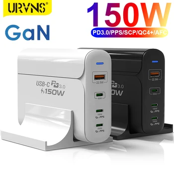 URVNS 150 Watt 4 Portlu PD Blok Şarj Cihazı, 3 portlu USB-C, Dizüstü Bilgisayar için çok Portlu USB Hub Adaptörü, MacBook, Lenovo, iPhone, Galaxy, Piksel
