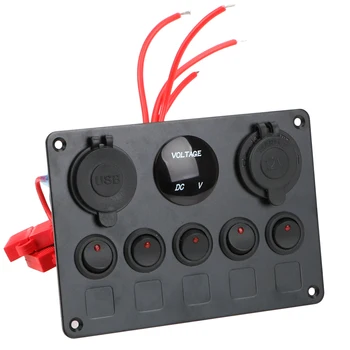 12V 24V 5 Düğme LED Anahtarı panel aydınlatma Geçiş USB Şarj 3.0 Volt Ölçer Araba tekne Kamyon Römork Karavan Aksesuarları 4