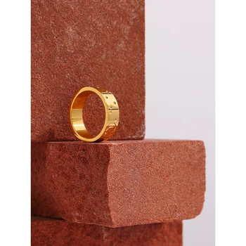 Yhpup Stainless Steel Moon Star Ring Trendy Texture Metal 18 K Simple Finger Ring For Women бижутерия для женщин Wedding Gift 1