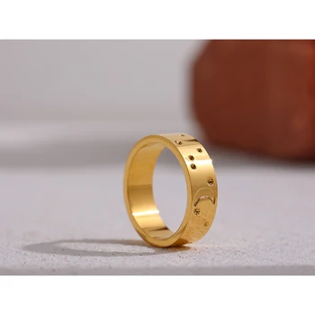 Yhpup Stainless Steel Moon Star Ring Trendy Texture Metal 18 K Simple Finger Ring For Women бижутерия для женщин Wedding Gift 5