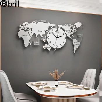 Yaratıcı Lüks İskandinav 3D duvar saati Modern Sessiz Oturma Odası Dünya Haritası İzle duvar saati s Ev Dekorasyonu Asılı Horloge Duvar 50