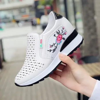 Kadın Rahat rahat ayakkabılar Yaz Loafer'lar üzerinde Kayma Karışık Renkler Hollow Out Artan İç Yükseklik Sneakers