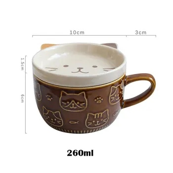 Sevimli Shiba Inu Kedi kapaklı kupa Kişiselleştirilmiş Kabartma Seramik Hayvan Kahve Çay Kupalar komik fincan Hediye İçin Kedi Köpek Severler Ev Dekor