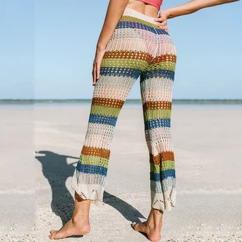 Amerika Şerit Tığ Cover Up Pantolon Seksi Kesme Pantolon Yaz Plaj Kıyafeti Yüksek Bel Yaz Mayo Monokini Brezilyalı
