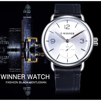 Kazanan Moda Beyaz mekanik saatler 2019 erkek Mekanik Bilek Saatler Top Marka Lüks Hakiki Deri Alt Kadran Tasarımı