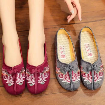 THEAGRANT Ayakkabı Kadınlar için 2022 düz ayakkabı Oyalamak Slip-on Keten Mokasen Çin Retro Etnik Yürüyüş rahat ayakkabılar WFS3096 1