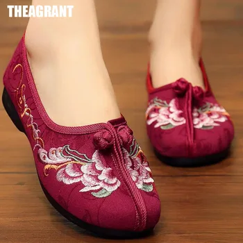 THEAGRANT Ayakkabı Kadınlar için 2022 düz ayakkabı Oyalamak Slip-on Keten Mokasen Çin Retro Etnik Yürüyüş rahat ayakkabılar WFS3096 5