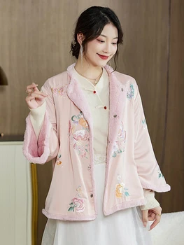 High-end Sonbahar Ve Kış Kadın Geri Dönüşümlü Ceket Üst Çin Tarzı Tang Takım Elbise Nakış Zarif kadın mont Kadın S-XXL