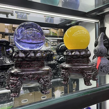 Retro Tütsü Brülör Oyma Lotus Kylin Heykeli Carfts Süsler Kristal Top Taban Şanslı Fengshui Ofis Oturma Odası Dekorasyon