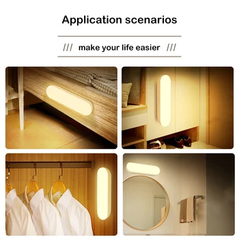 Xiaomi Hareket Sensörü dolap ışığı Kablosuz LED gece ışıkları USB Şarj Edilebilir Merdiven yatak odası için lamba Mutfak Dolabı Dolap