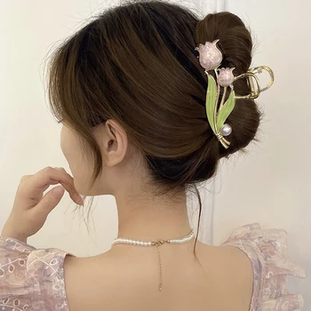 Haimeikang Çan orkide saç aksesuarları Şapkalar Tiara Kadınlar İçin Yaz Yeni Saç Yengeç Pençe Saç Klipleri At Kuyruğu Moda Tokalar