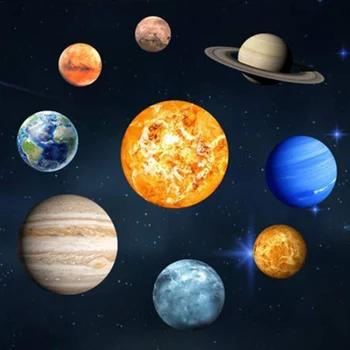 9 Adet / takım 9 Gezegen Güneş Sistemi Floresan Duvar Sopa Evren Gezegen Galaxy Çocuk Odası Yatak Odası Aydınlık duvar çıkartmaları 2