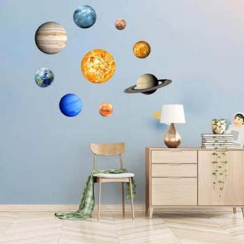 9 Adet / takım 9 Gezegen Güneş Sistemi Floresan Duvar Sopa Evren Gezegen Galaxy Çocuk Odası Yatak Odası Aydınlık duvar çıkartmaları 5