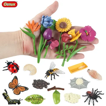 Oenux Çiçek Bitki Hayvanlar Modeli Aksiyon Figürü Simülasyon Böcek Büyüme Döngüsü Figürleri Minyatür eğitici oyuncak Kek Toppers