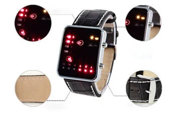 2022 Sıcak Muhteşem İzle Moda Dijital Kırmızı LED Spor kol saati İkili Kol Saati PU Deri Kadın Erkek Saat Relogio Feminino