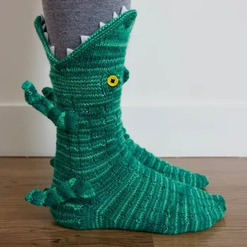 Moda Kış örme Çorap 3D Stereoskopik Kişilik Örme Çorap Hayvan Yaratıcı Orta Tüp Çorap Örgü Timsah Çorap