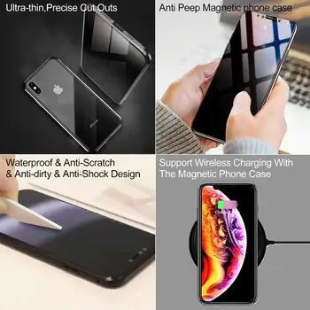 Gizlilik Manyetik Kılıf iPhone 11 Pro Max XS XR Çift Taraflı Anti-Peeping Temperli Cam Metal Kapak iPhone 12 6s 8 7 Artı 4