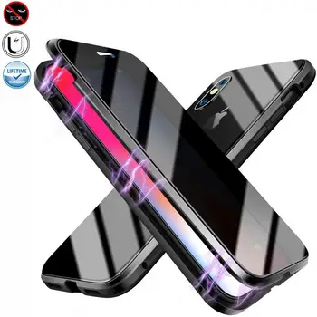 Gizlilik Manyetik Kılıf iPhone 11 Pro Max XS XR Çift Taraflı Anti-Peeping Temperli Cam Metal Kapak iPhone 12 6s 8 7 Artı 5