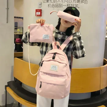 3 takım Sevimli Sırt Çantası Şeker Renk Rahat Kadın Sırt Çantası Çok cep okul çantası Sırt Çantaları Genç Kızlar İçin okul sırt çantası