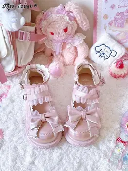 Japon Kawaii Tatlı Sandalet Kadın Yay Lolita Tarzı Şık Mary Janes Ayakkabı Toka Tasarım Yuvarlak Ayak Sevimli rahat ayakkabılar Yaz 2022 5