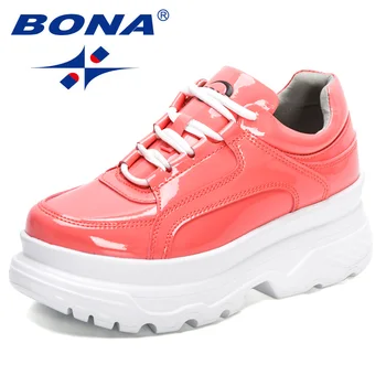 BONA 2022 Yeni Tasarımcılar Platformu rahat ayakkabılar Kadın Moda Ayakkabı Platformu Femme Dantel-Up Rahat Tıknaz Ayakkabı Bayanlar Konfor 1