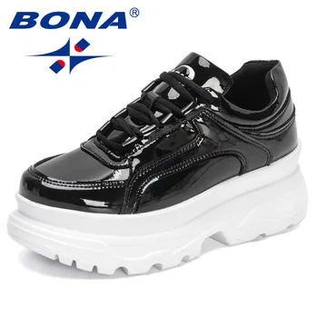BONA 2022 Yeni Tasarımcılar Platformu rahat ayakkabılar Kadın Moda Ayakkabı Platformu Femme Dantel-Up Rahat Tıknaz Ayakkabı Bayanlar Konfor 3