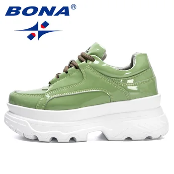BONA 2022 Yeni Tasarımcılar Platformu rahat ayakkabılar Kadın Moda Ayakkabı Platformu Femme Dantel-Up Rahat Tıknaz Ayakkabı Bayanlar Konfor 5
