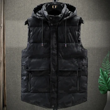 Sonbahar Kış Erkek Yelek Kapşonlu 2022 Yeni Marka Pamuk Yastıklı Kolsuz Ceketler Sıcak Fermuar Artı Boyutu Yelek erkek giyim