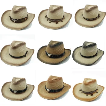 Batı kovboy şapkası Erkekler Kadınlar için yazlık şapkalar plaj şapkası balıkçı şapkası Açık Dokuma şapka erkekler moda şapkaları kap şapka 3