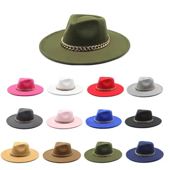Su damlama şapkası en yeni yün silindir şapka içbükey üst büyük ağız 9cm şapka bayanlar büyük zincir dokulu şapka 2021 fedora şapka 0