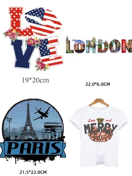 Amerika ABD Bayrağı Londra Şehir Paris Rozeti Yamalar Giysi Demir-on Transferler için Giyim Termal Yapışkan Yamalar Çıkartmalar Yama
